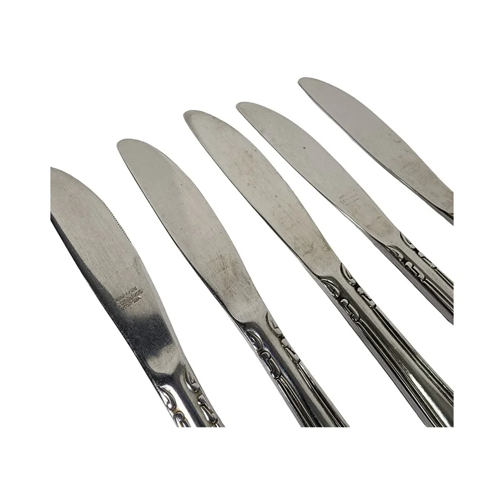 Set of 5 Imperial Stainless‎ FLEURETTE Floral Flatware Dinner Knives Flatware